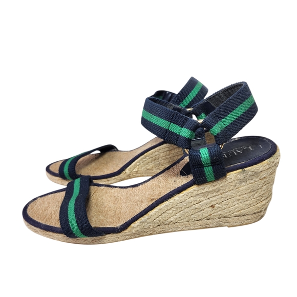 Lauren Ralph Lauren Ilene Espadrille Wedge Sandal Size 9 Navy Green Stripe 3" - Picture 2 of 10